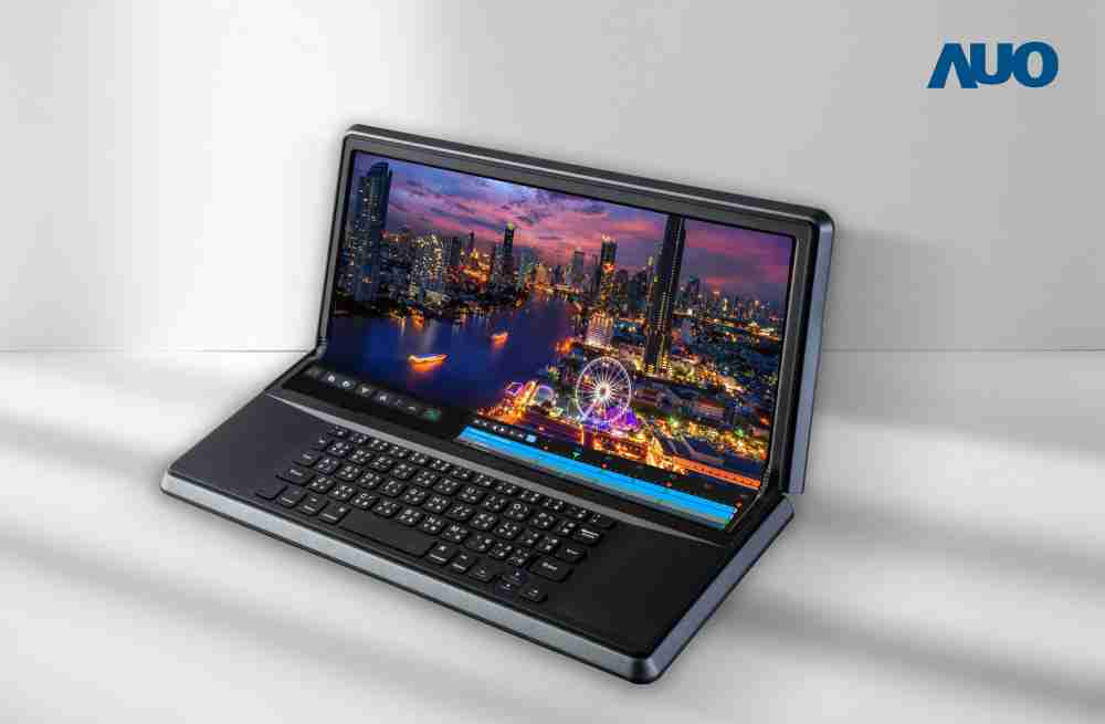 人生就是博14.6吋Micro LED折迭显示屏幕，，，，搭配半径4mm的弯折绞炼，，，，以及高画素、、、高亮度、、、、高对比度的显示技术特点，，，，即便在大视角下仍保有绝佳色相与亮度